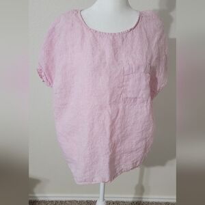 L.L. Bean Pink Linen Blend Scoop Neck Pocket Top